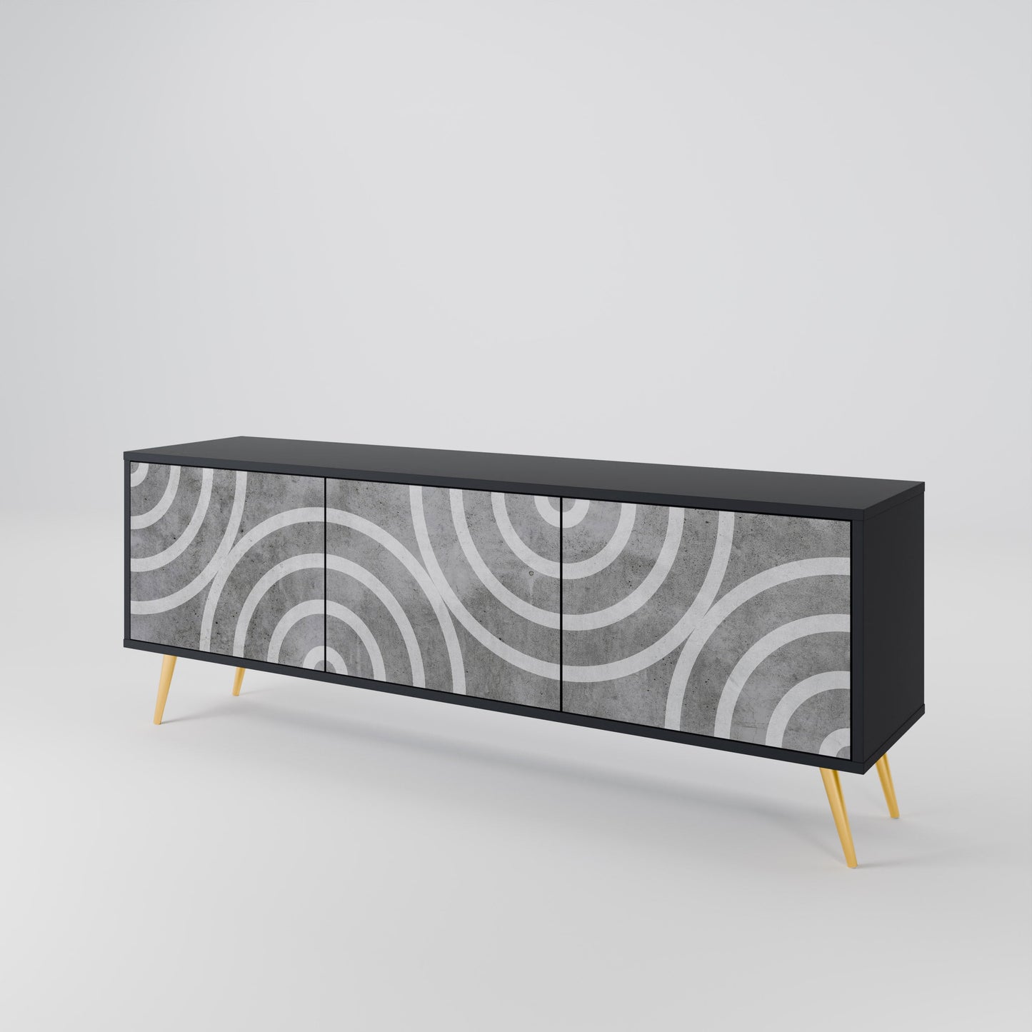 Mobile TV CIRCLE CONCRETE a 3 ante in finitura nera