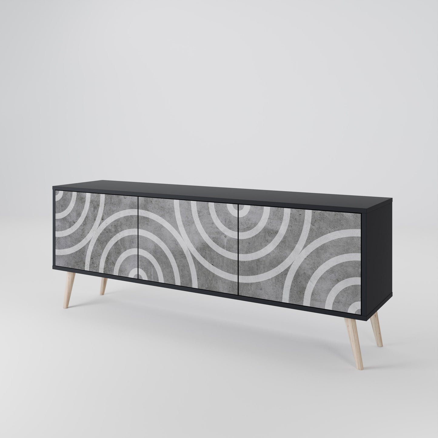 Mobile TV CIRCLE CONCRETE a 3 ante in finitura nera