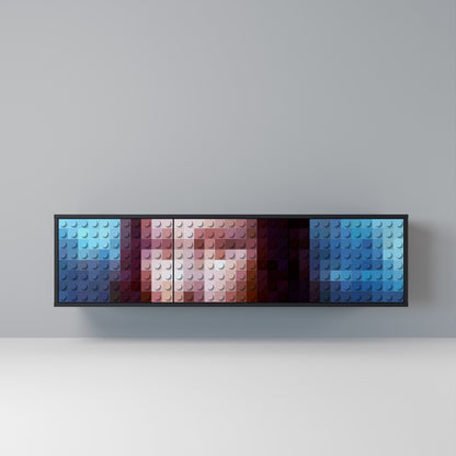 CONSTRUCTIVE ART 3-Door TV Stand in Black Finish
