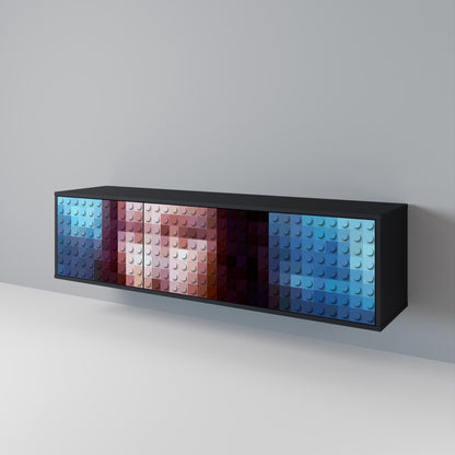 CONSTRUCTIVE ART 3-Door TV Stand in Black Finish