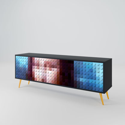 CONSTRUCTIVE ART 3-Door TV Stand in Black Finish