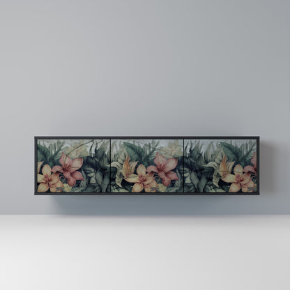 Mobile TV HEAVENLY BLOOM a 3 ante con finitura nera