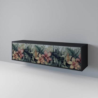 Mobile TV HEAVENLY BLOOM a 3 ante con finitura nera