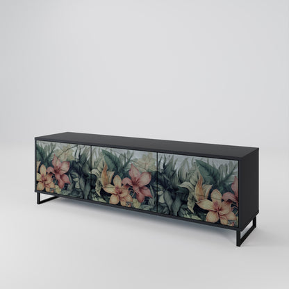 Mobile TV HEAVENLY BLOOM a 3 ante con finitura nera