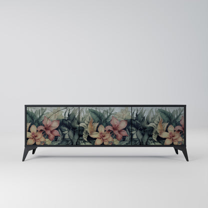 Mobile TV HEAVENLY BLOOM a 3 ante con finitura nera