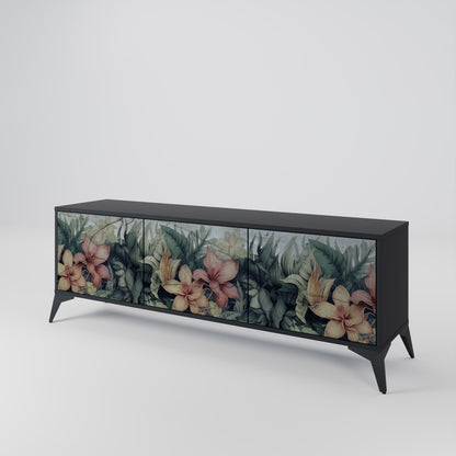 Mobile TV HEAVENLY BLOOM a 3 ante con finitura nera