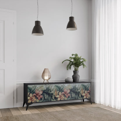 Mobile TV HEAVENLY BLOOM a 3 ante con finitura nera