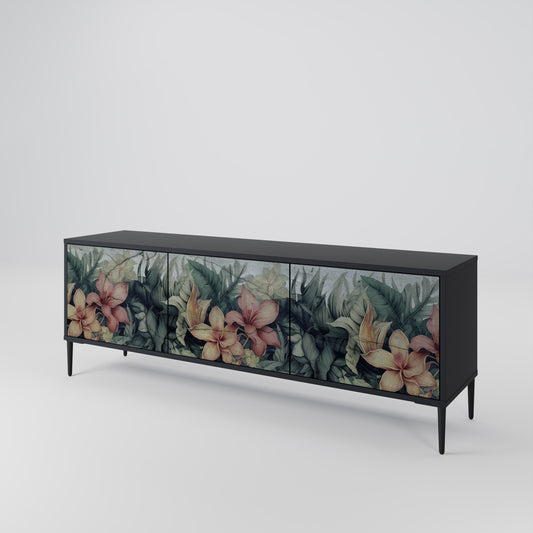 Mobile TV HEAVENLY BLOOM a 3 ante con finitura nera