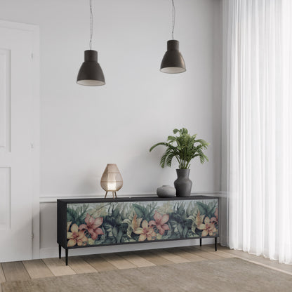 Mobile TV HEAVENLY BLOOM a 3 ante con finitura nera