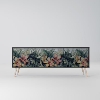 Mobile TV HEAVENLY BLOOM a 3 ante con finitura nera