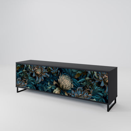 TWILIGHT BLOOM 3-Door TV Stand in Black Finish
