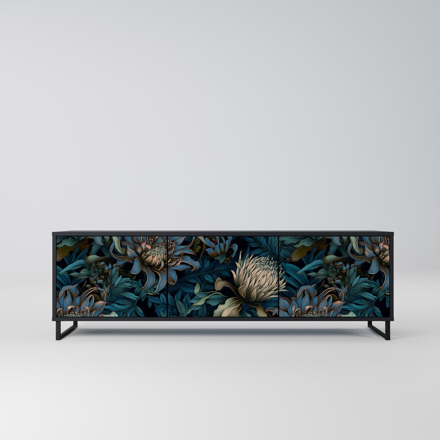 TWILIGHT BLOOM 3-Door TV Stand in Black Finish