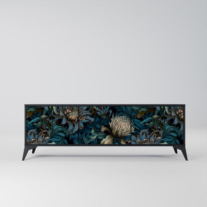 TWILIGHT BLOOM 3-Door TV Stand in Black Finish
