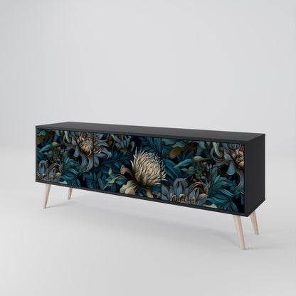 TWILIGHT BLOOM 3-Door TV Stand in Black Finish