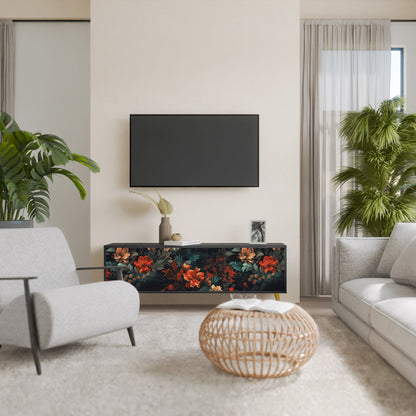 Mobile TV IMAGINARY BLOSSOM a 3 ante con finitura nera