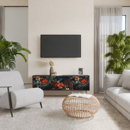 Mobile TV IMAGINARY BLOSSOM a 3 ante con finitura nera