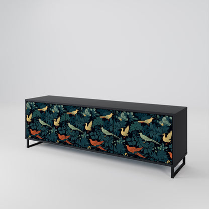 Mobile TV FOWL ORNAMENT a 3 ante con finitura nera