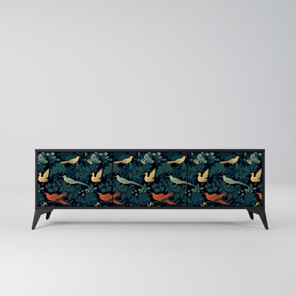 Mobile TV FOWL ORNAMENT a 3 ante con finitura nera