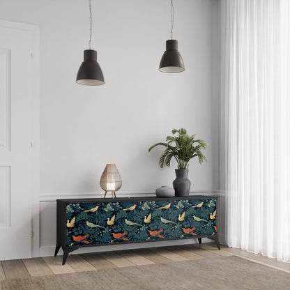 Mobile TV FOWL ORNAMENT a 3 ante con finitura nera