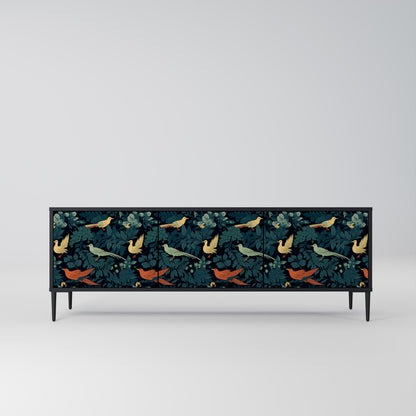 Mobile TV FOWL ORNAMENT a 3 ante con finitura nera
