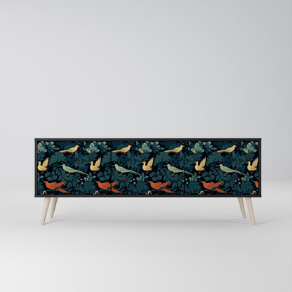Mobile TV FOWL ORNAMENT a 3 ante con finitura nera