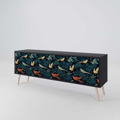 Mobile TV FOWL ORNAMENT a 3 ante con finitura nera