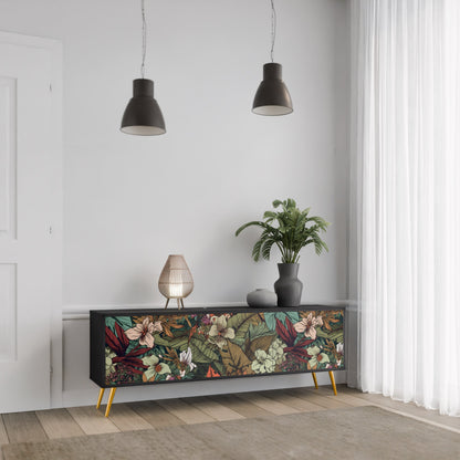 Mobile TV BOTANICAL EMERGENCE a 3 ante con finitura nera