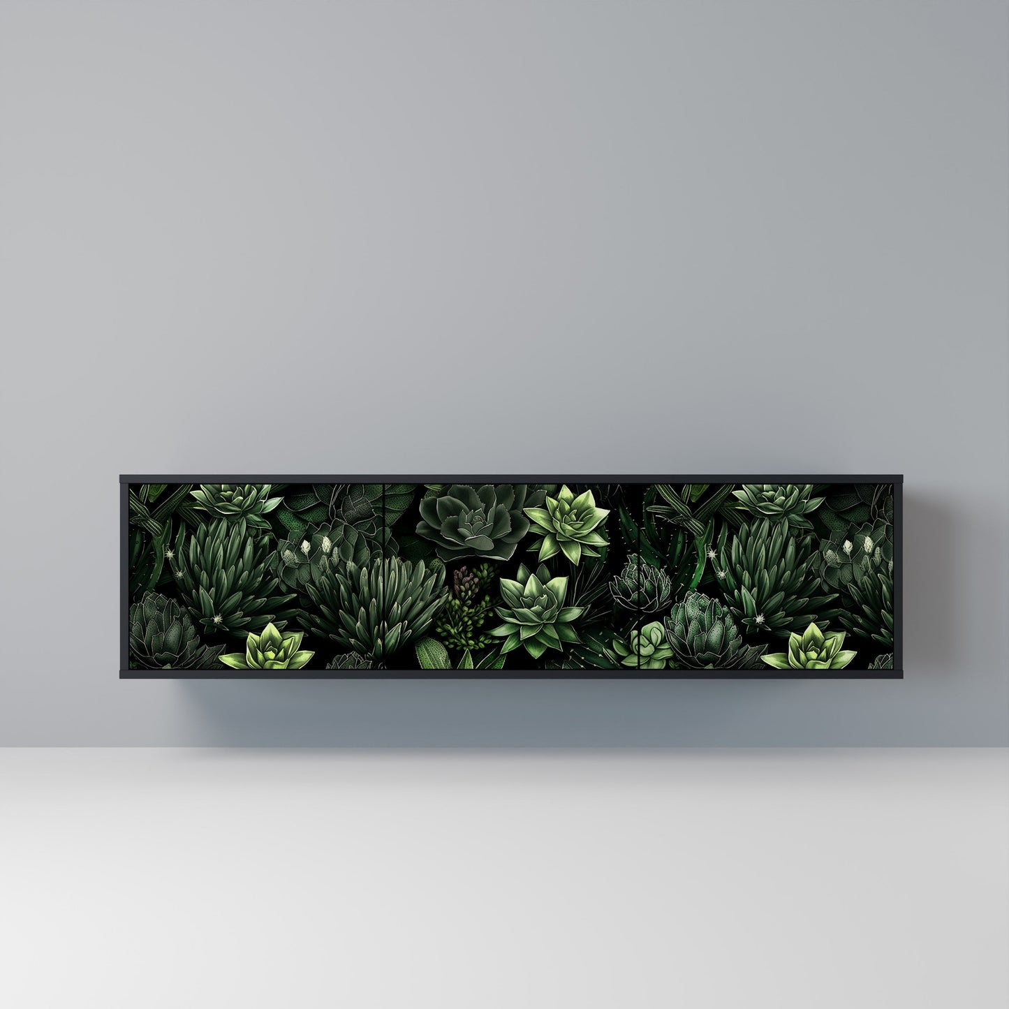 SUCCULENT JUNGLE 3-Door TV Stand in Black Finish