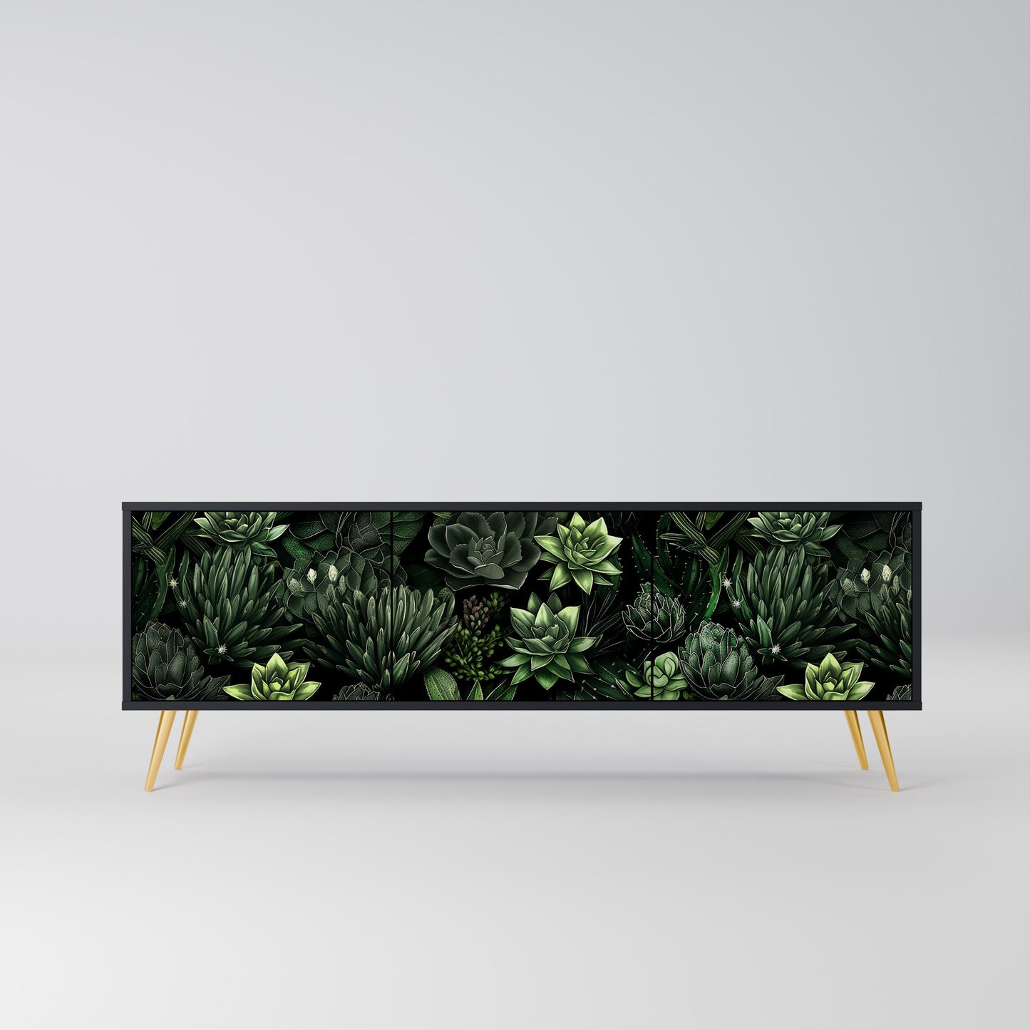 SUCCULENT JUNGLE 3-Door TV Stand in Black Finish