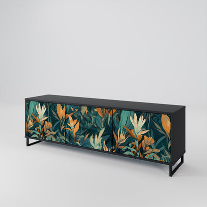 Mobile TV a 3 ante FLORAL SERENITY in finitura nera