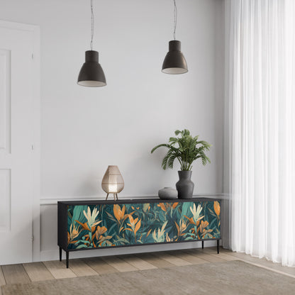 Mobile TV a 3 ante FLORAL SERENITY in finitura nera