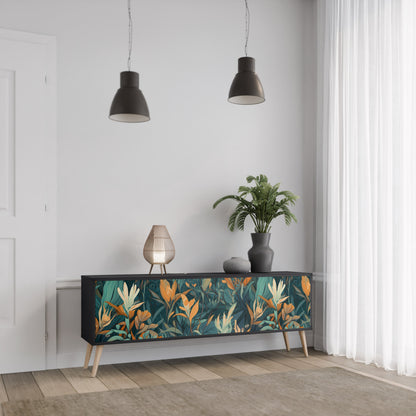 Mobile TV a 3 ante FLORAL SERENITY in finitura nera