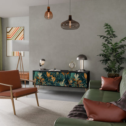 Mobile TV a 3 ante FLORAL SERENITY in finitura nera