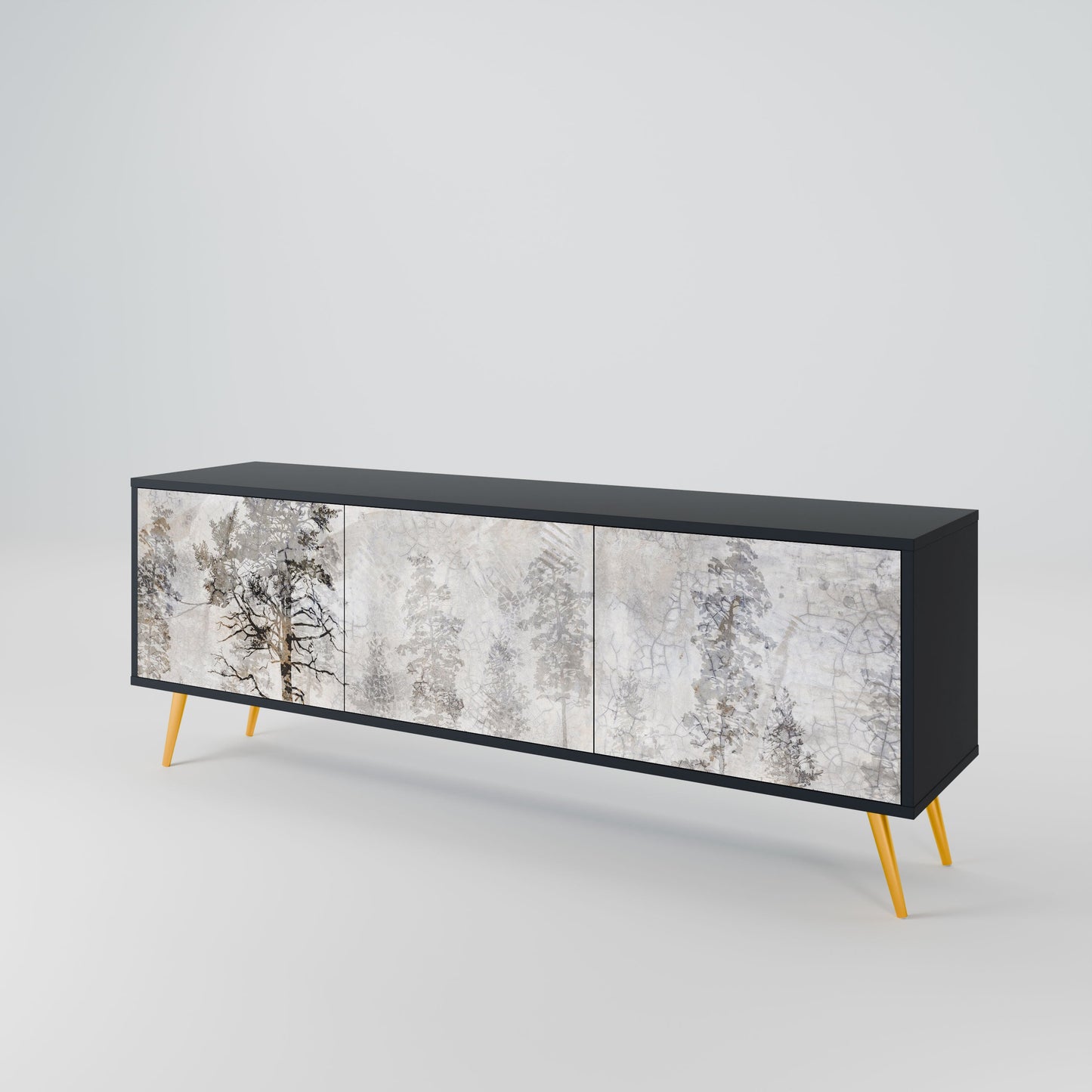 FADE IN THE TREES 3-Door TV Stand in Black Finish