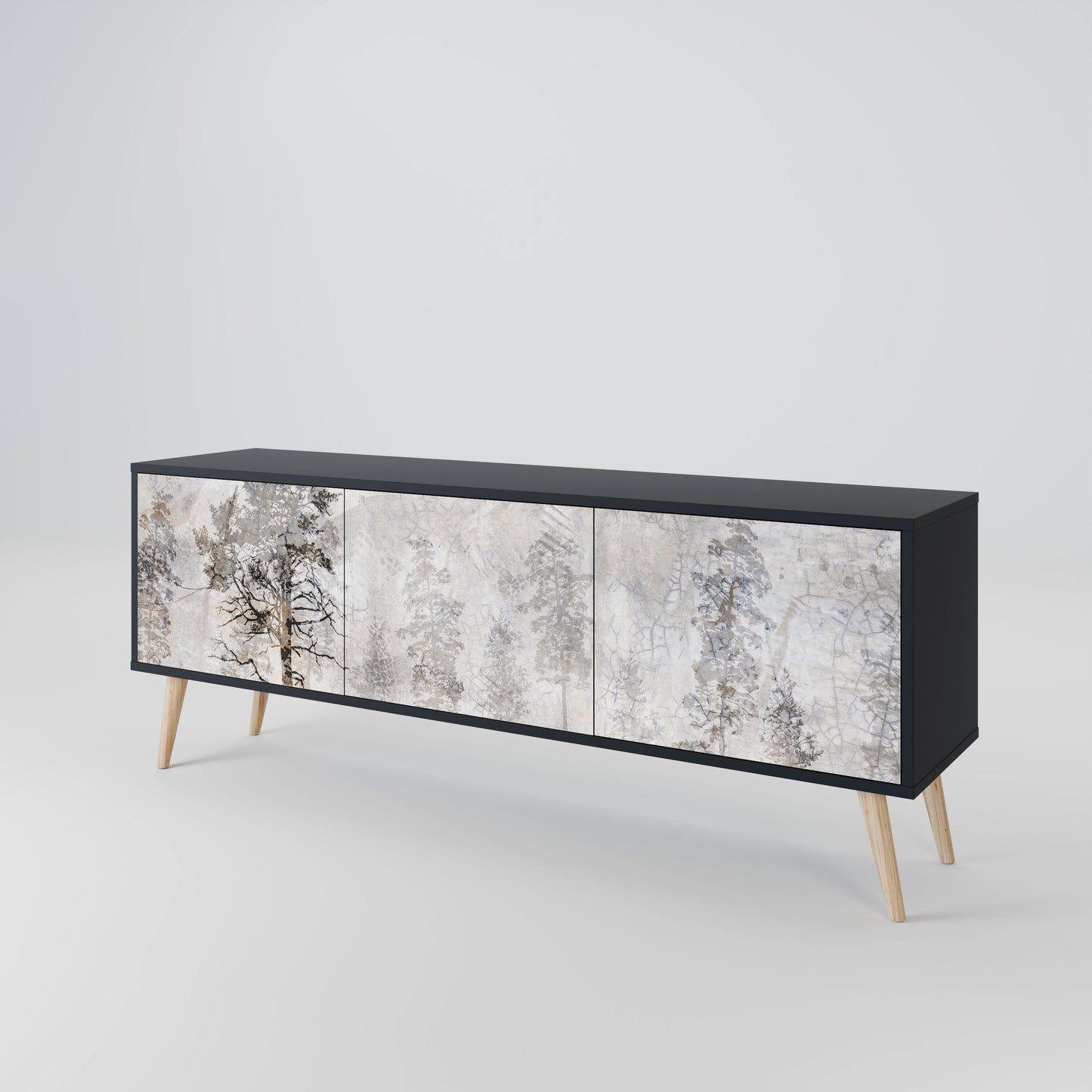 FADE IN THE TREES 3-Door TV Stand in Black Finish