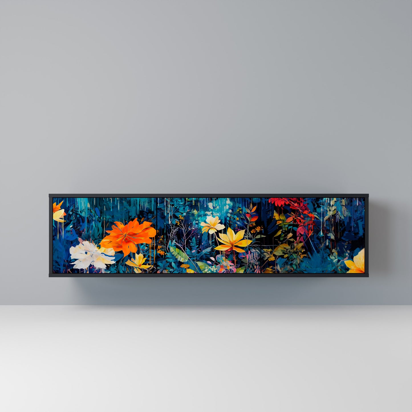 Mobile TV a 3 ante MIDNIGHT BLOSSOM in finitura nera