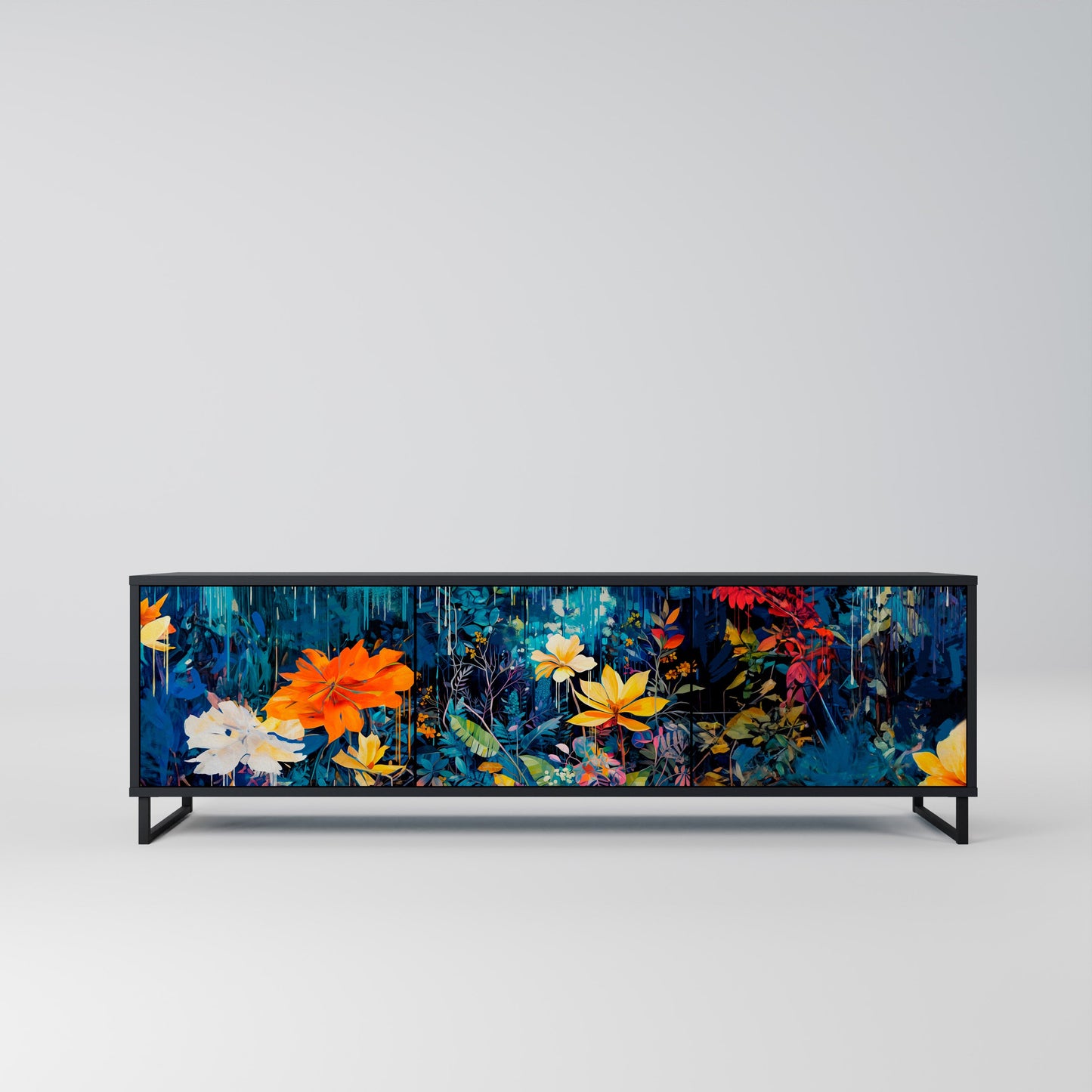 Mobile TV a 3 ante MIDNIGHT BLOSSOM in finitura nera