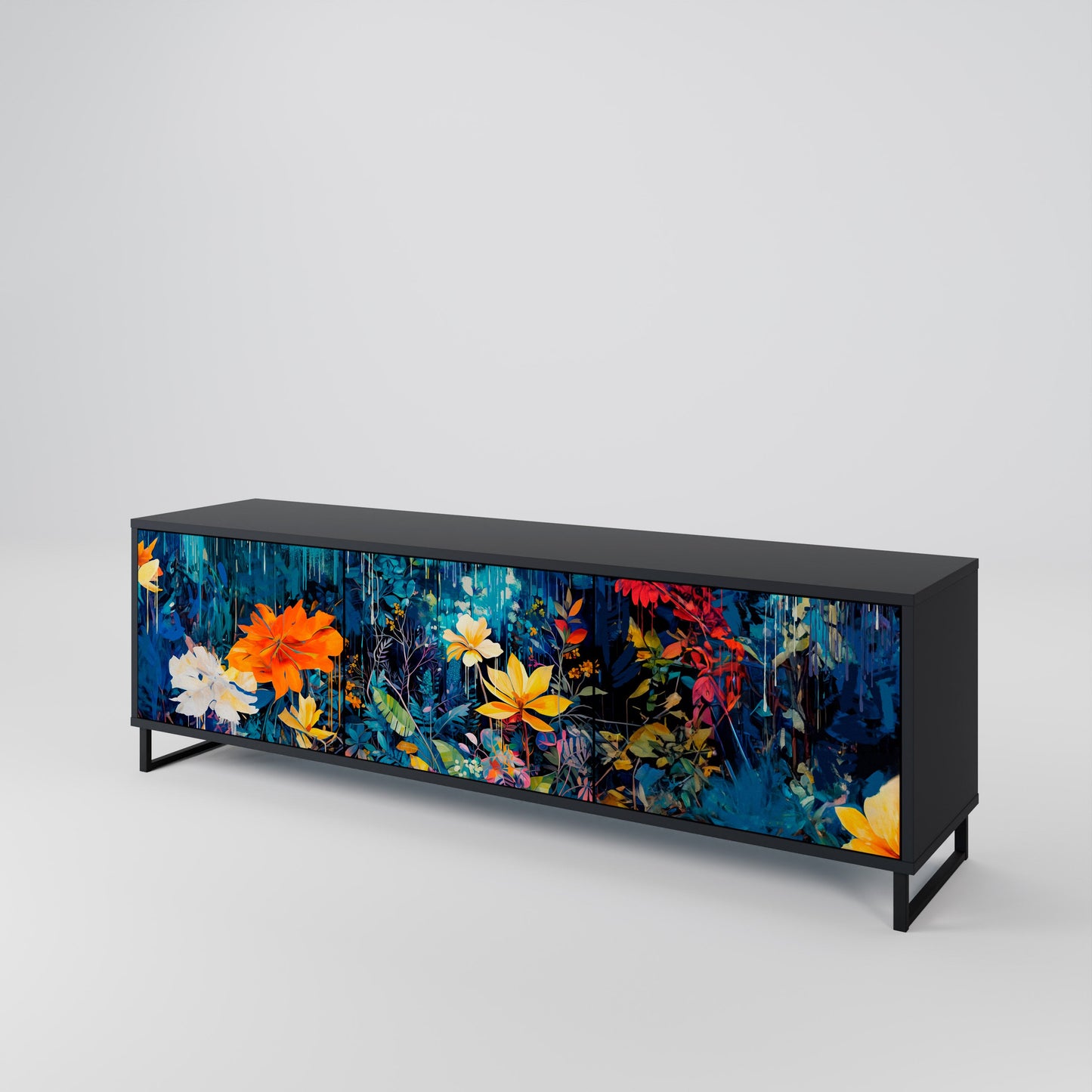 Mobile TV a 3 ante MIDNIGHT BLOSSOM in finitura nera