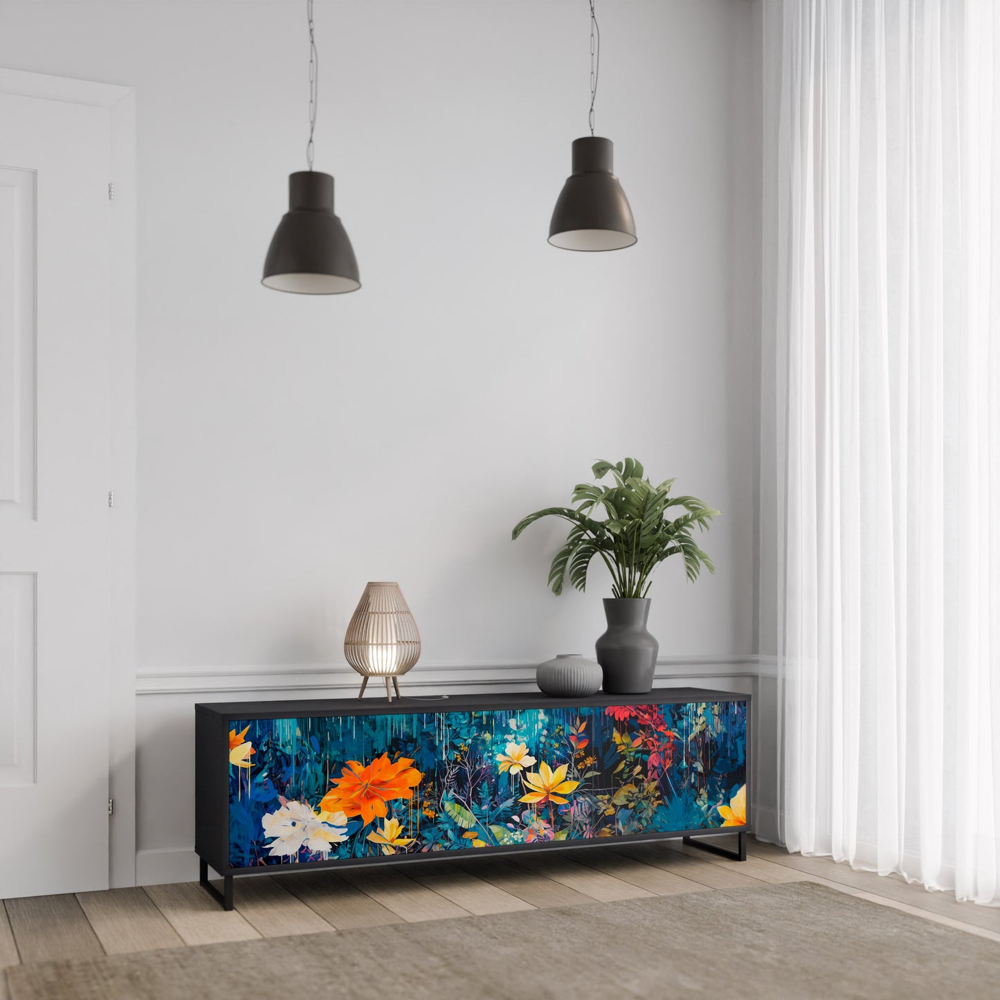 Mobile TV a 3 ante MIDNIGHT BLOSSOM in finitura nera