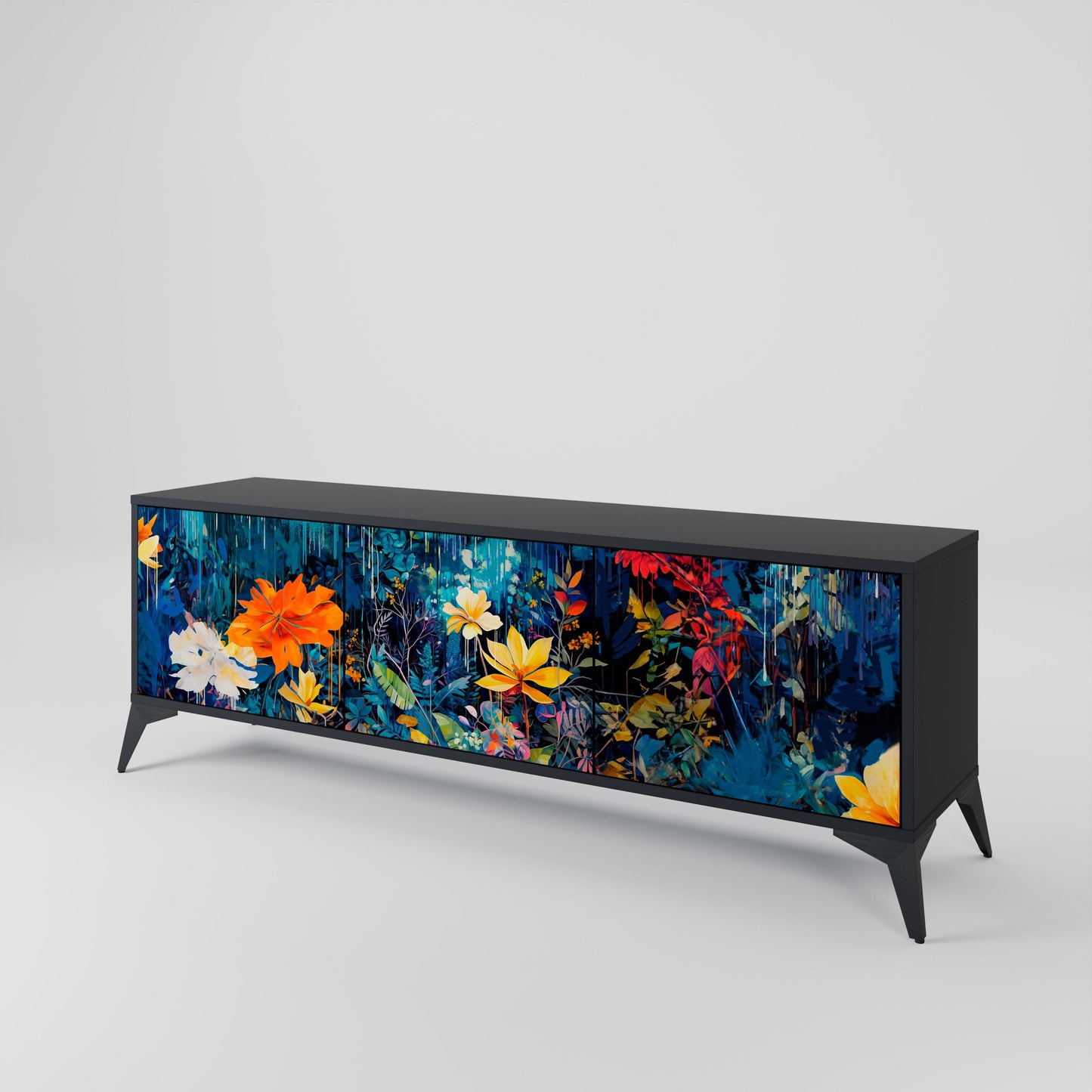 Mobile TV a 3 ante MIDNIGHT BLOSSOM in finitura nera