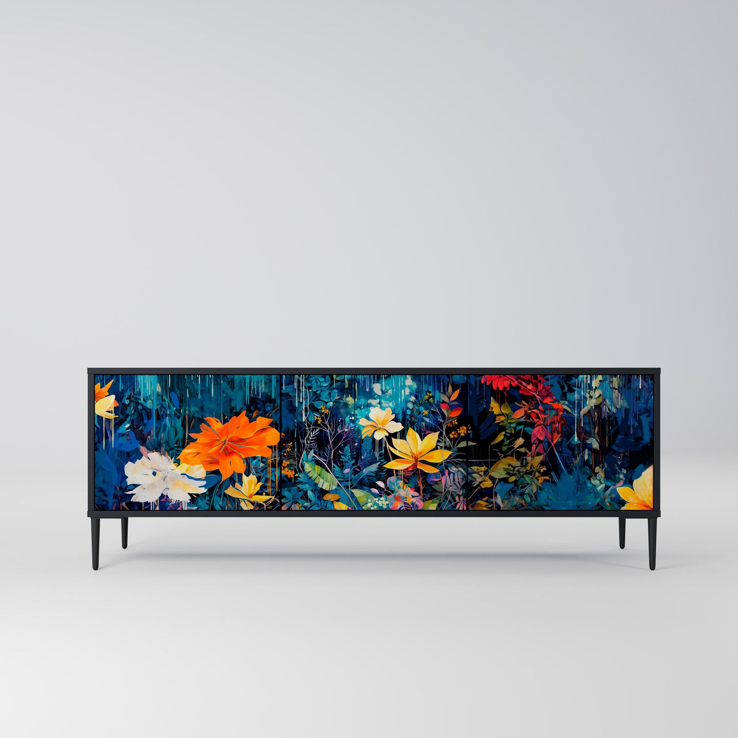 Mobile TV a 3 ante MIDNIGHT BLOSSOM in finitura nera