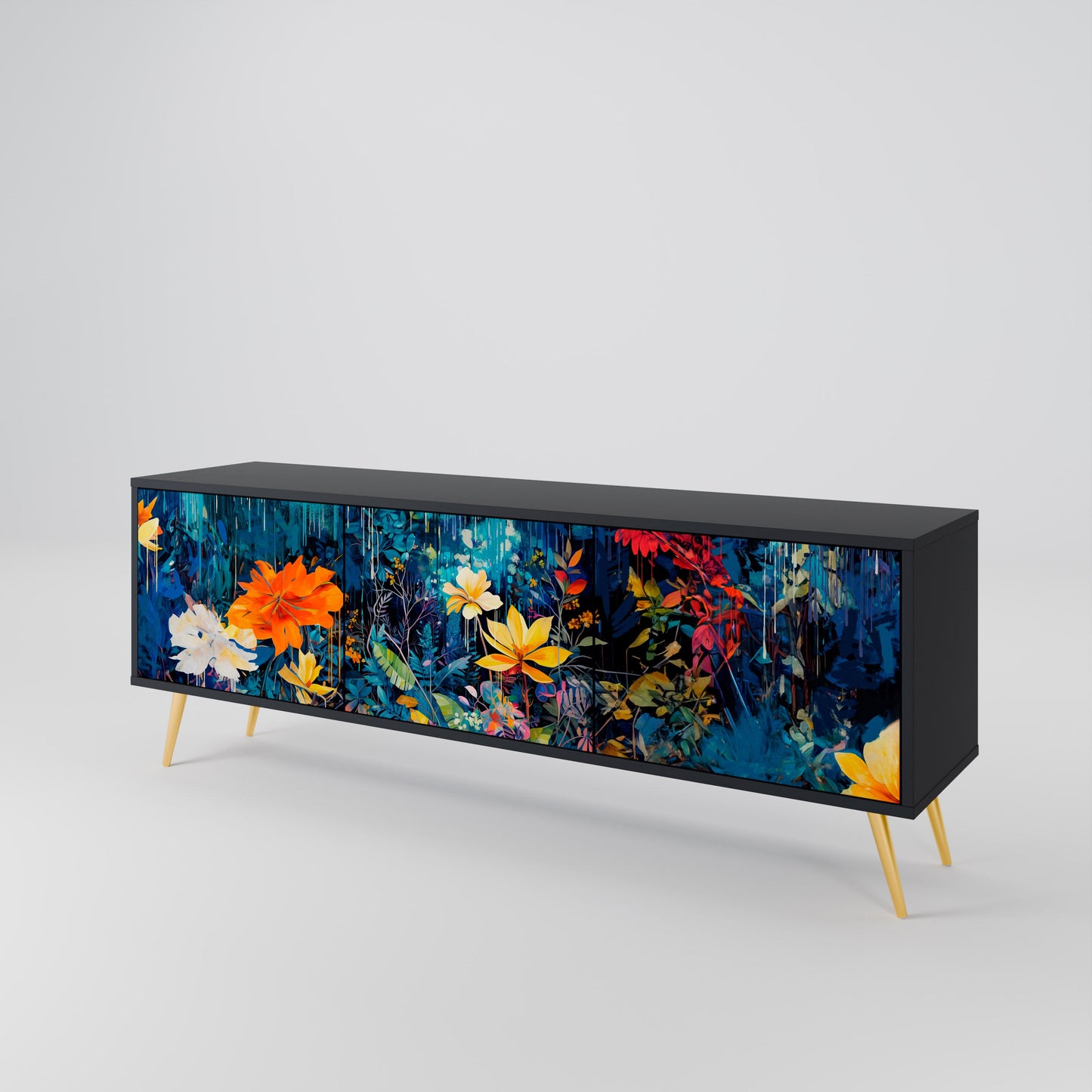 Mobile TV a 3 ante MIDNIGHT BLOSSOM in finitura nera