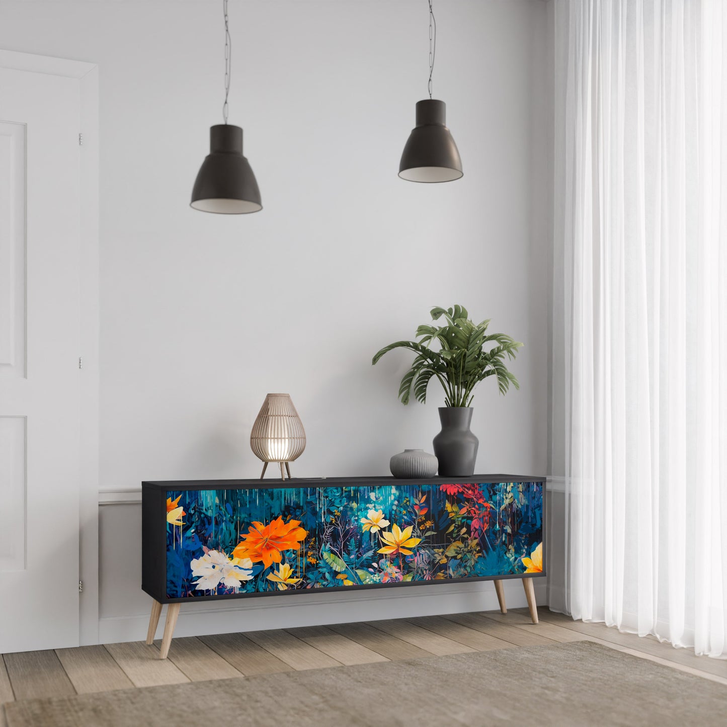 Mobile TV a 3 ante MIDNIGHT BLOSSOM in finitura nera