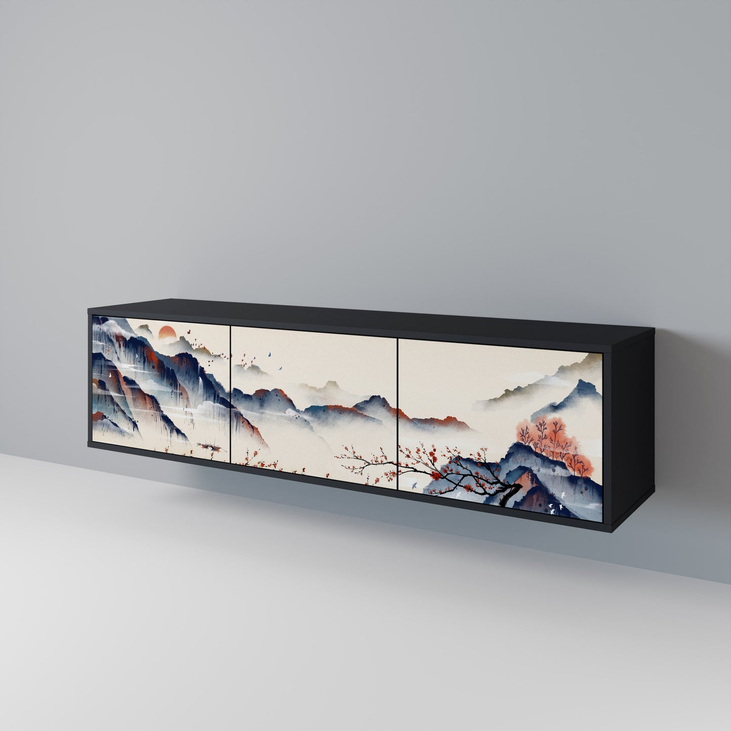 Mobile TV a 3 ante JAPANESE LANDSCAPE in finitura nera