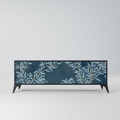 BLUE LEAVES 3-Door TV Stand in Black Finish