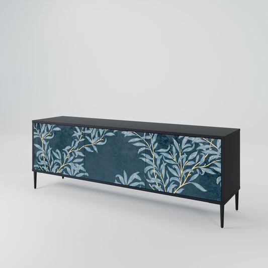 Porta TV BLUE LEAVES a 3 ante in finitura nera