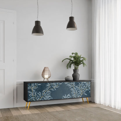 BLUE LEAVES 3-Door TV Stand in Black Finish