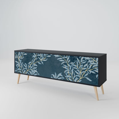 BLUE LEAVES 3-Door TV Stand in Black Finish