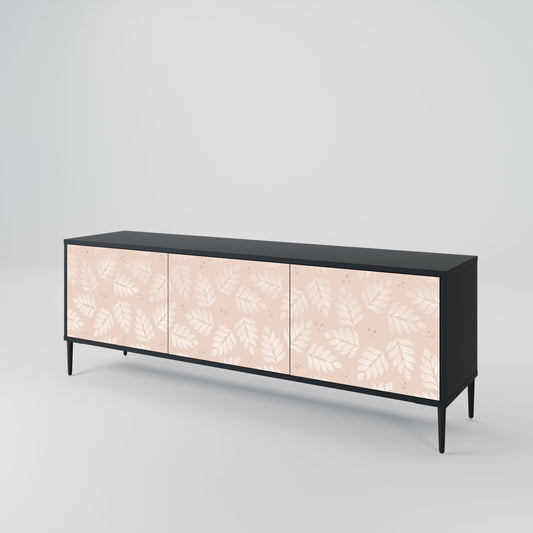 LEAVES ON BEIGE 3-Door TV Stand in Black Finish