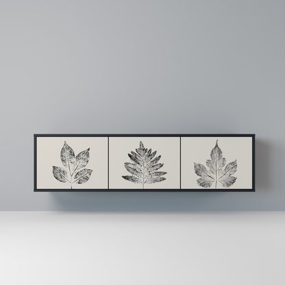 LEAFY STAMPS 3-Door TV Stand in Black Finish